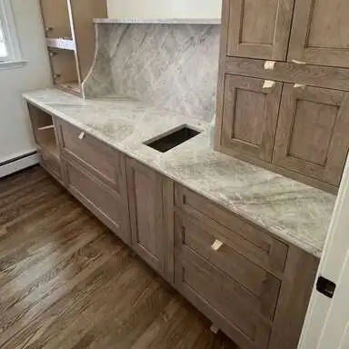 Taj Mahal Leathered Countertop Installation in Progress