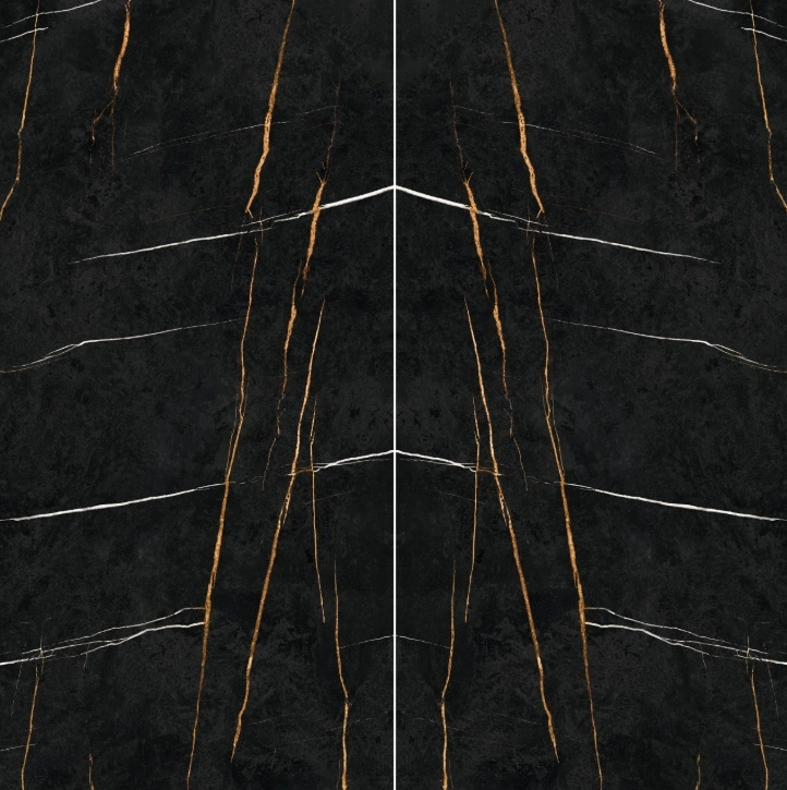 Polished Bookmatched Porcelain Slab in Sahara Noir Luxury