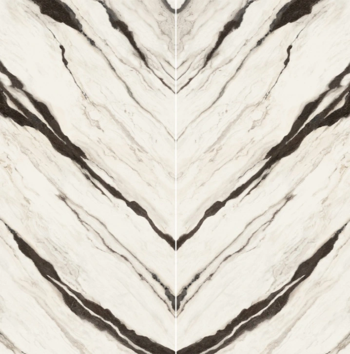 Satin Bookmatched Porcelain Slab in Panda Luxury