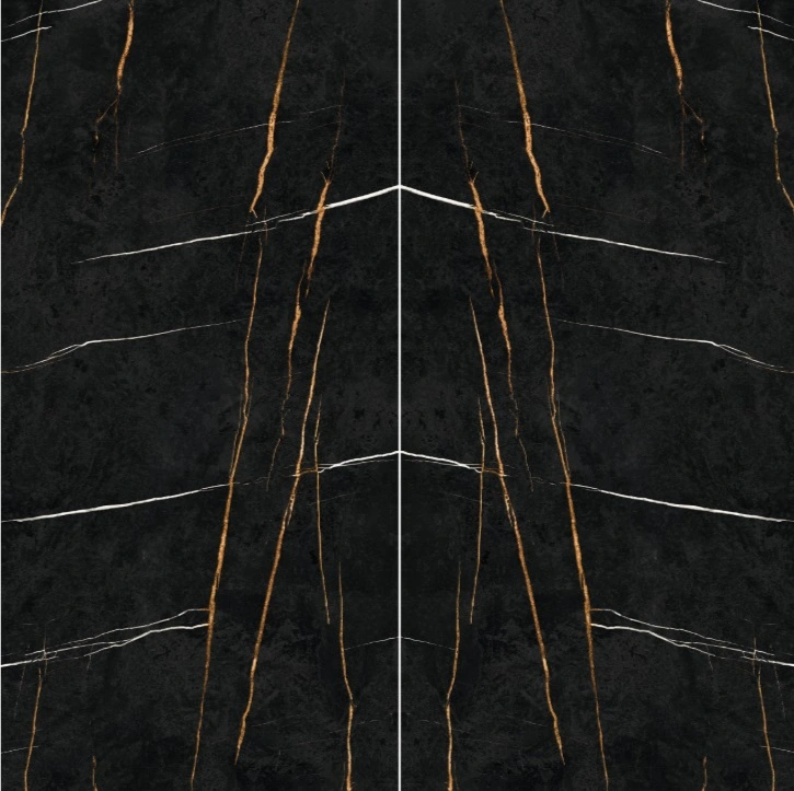 Satin Bookmatched Porcelain Slab in Sahara Noir Luxury