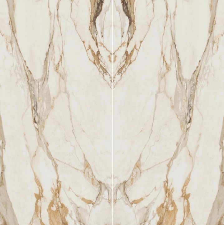 Satin Bookmatched Porcelain Slab in Calacatta Borghini