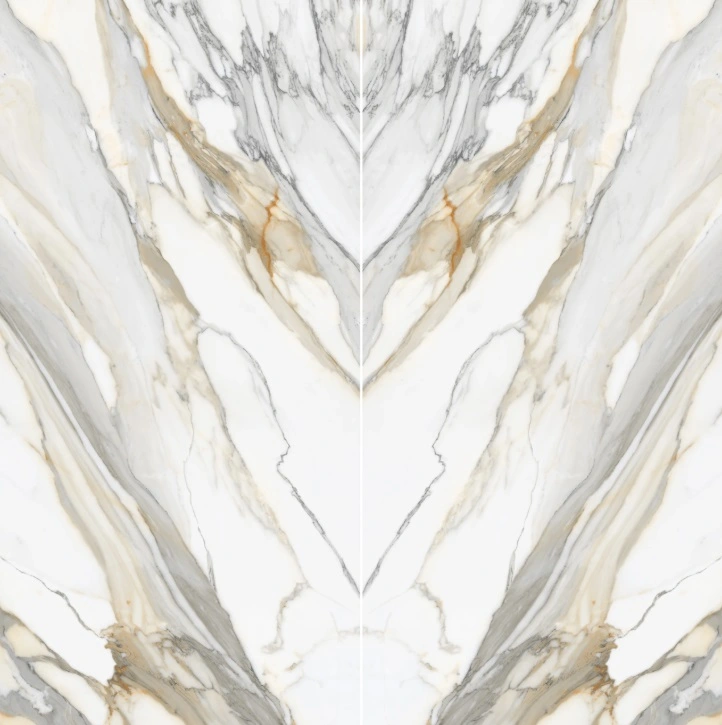 Polished Porcelain Bookmatched Slab in Calacatta Macchia