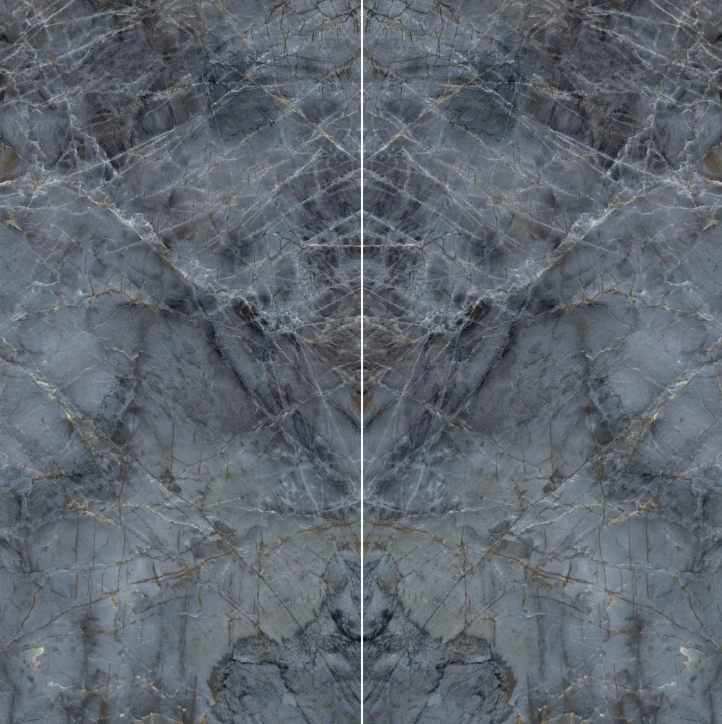 Satin Porcelain Bookmatched Porcelain Slab in Brilho Azul Satin Porcelain Bookmatched Porcelain Slab in Brilho Azul