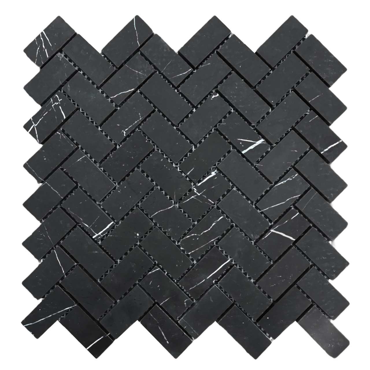 Where to buy Nero Marquina Black Marble 1" x 2" Herringbone Mosaic Tile ...
