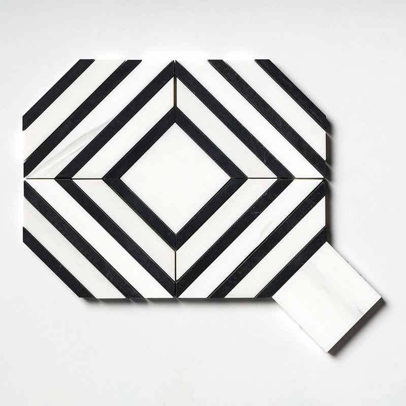 Yildiz Snow White, Black Honed Marble Waterjet Decos - marble tile ...