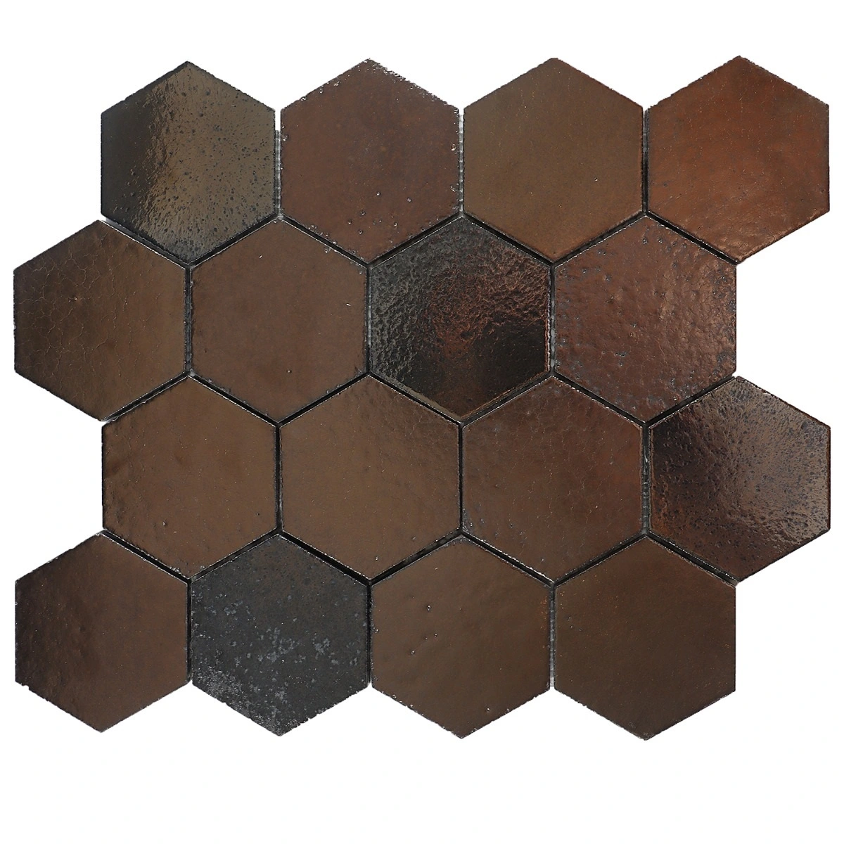 Art Lava Hexagon Bronze 3" Polished Lava Stone Mosaic Tile