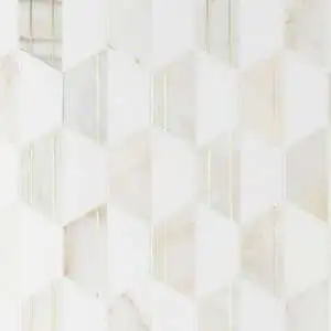 Causeway Bianco 6" Polished Marble and Brass Inlay Mosaic