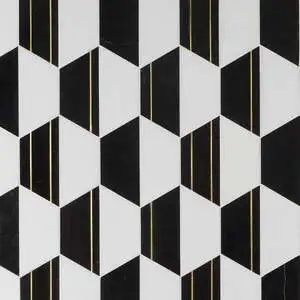 Causeway Nero 6" Polished Marble and Brass Inlay Mosaic
