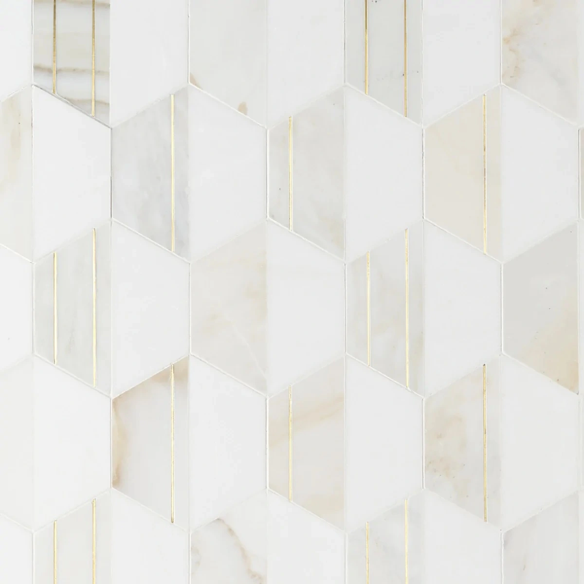 Causeway Bianco 6" Polished Marble and Brass Inlay Mosaic