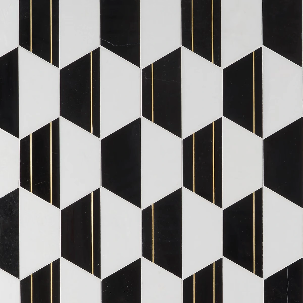 Causeway Nero 6" Polished Marble and Brass Inlay Mosaic