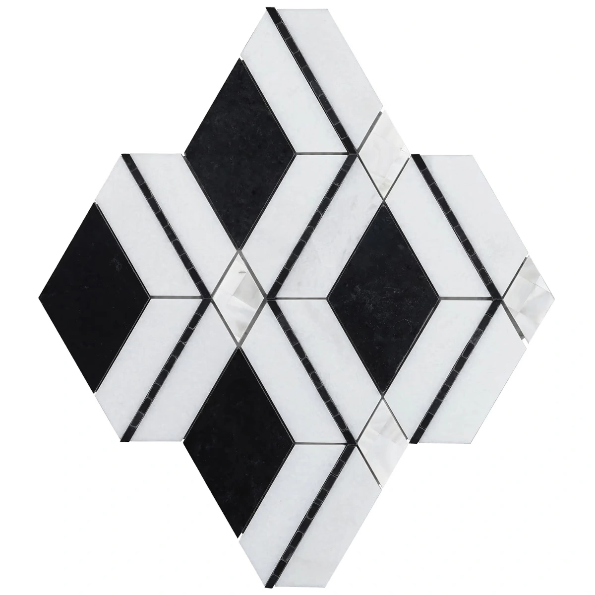 Elaine Nero Black & White Polished Marble and Pearl Mosaic Tile