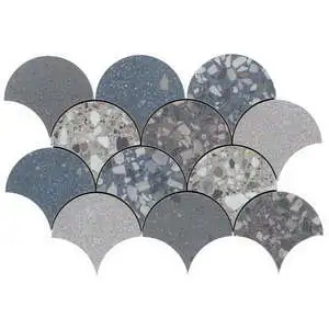 Kado Fishscale Cool Blue Mix 4" Terrazzo Look Matte Porcelain