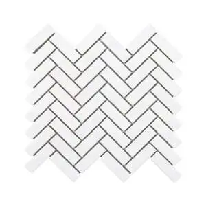 White Glossy 1x3 Herringbone Porc Mos