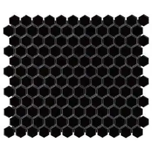 Simple 2.0 Solid Black 1" Hexagon Polished Porcelain Mosaic