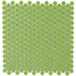 Simple 2.0 Rimmed Key Lime 1" Hexagon Polished Porcelain Mosaic