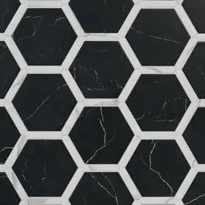 Zemira Nero Black 9" Hexagon Matte Porcelain