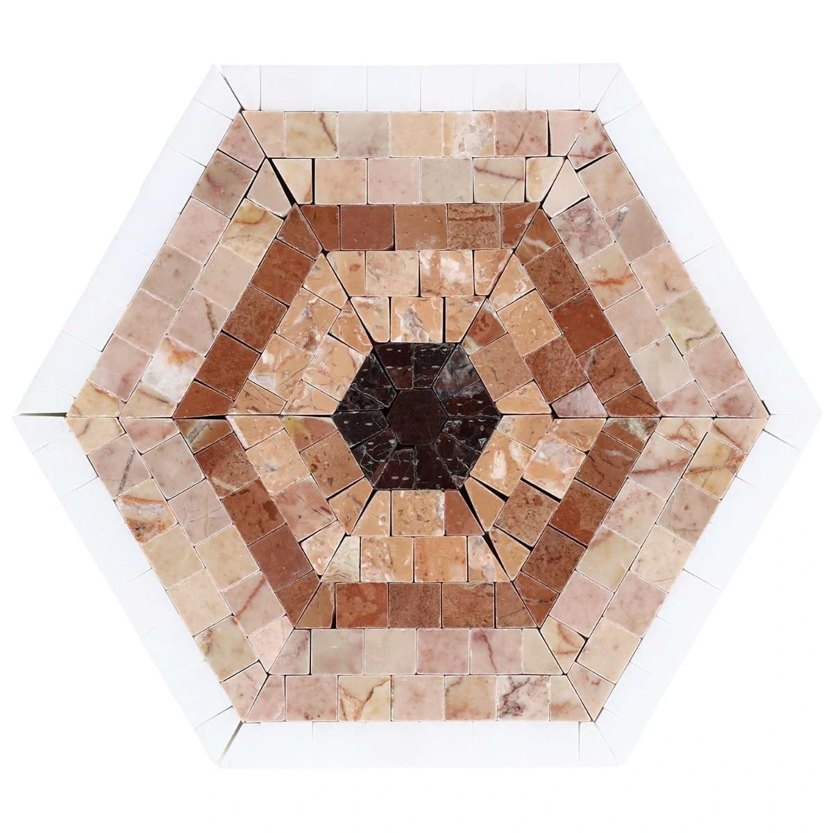 Imogen Terra Rosa 6" Hexagon Marble Micro Mosaic Polished Marble