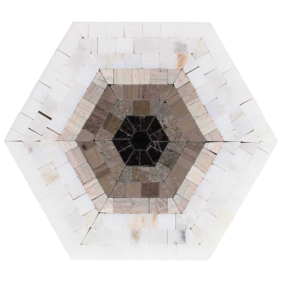 Imogen Saint Laurent Brown 6" Hexagon Marble Micro Mosaic Polish