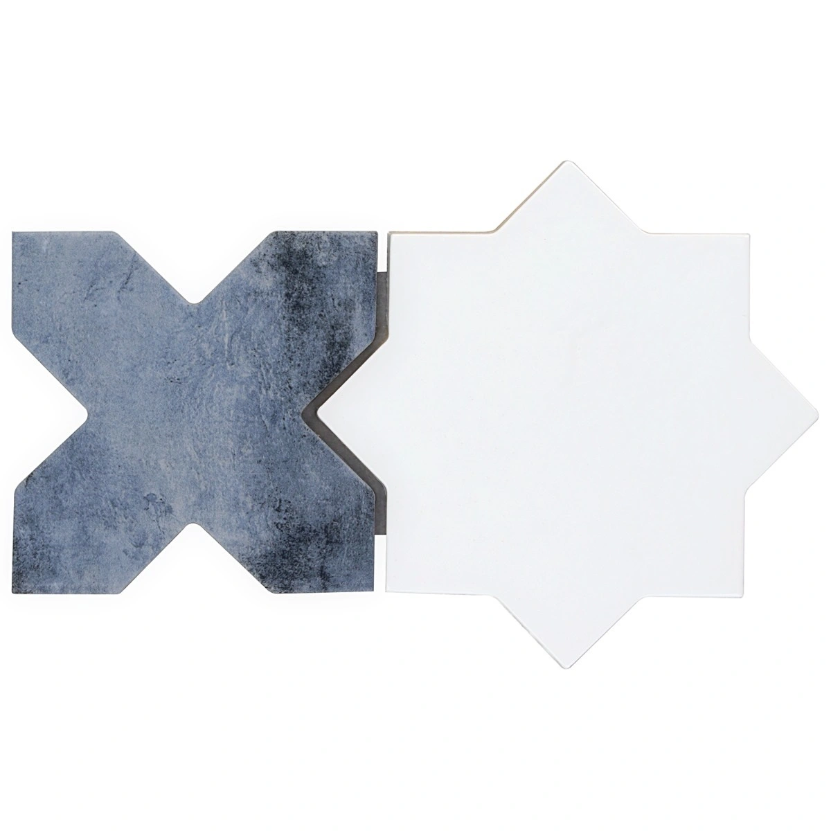 Malta White Polished Star and Denim Blue Matte Cross 6"