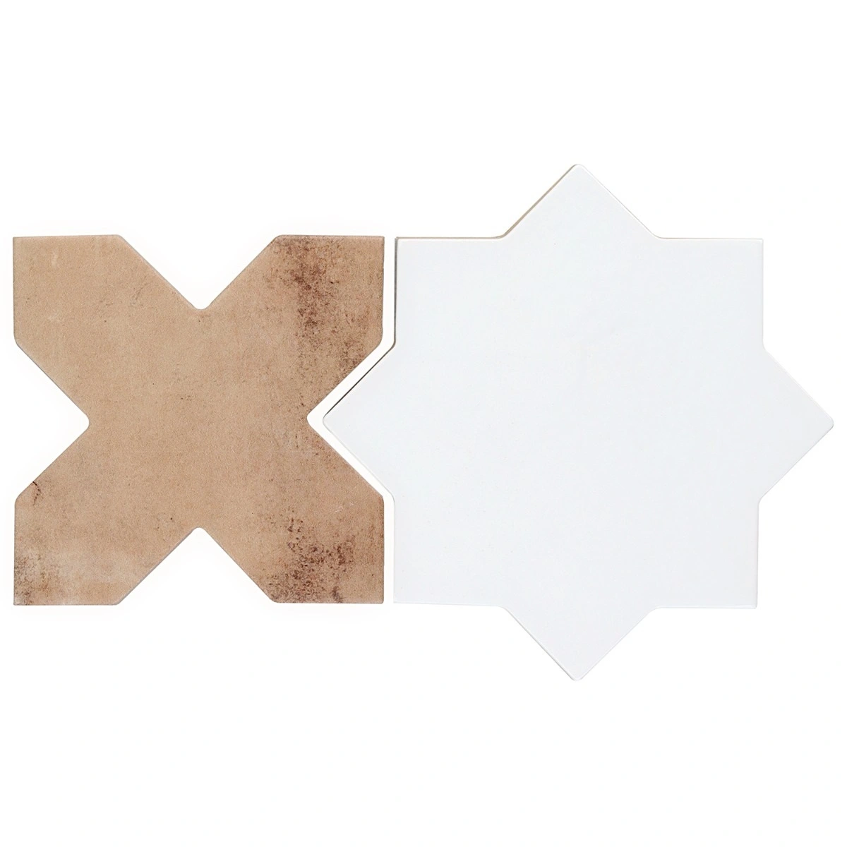 Malta White Polished Star and Cotto Brown Matte Cross 6"