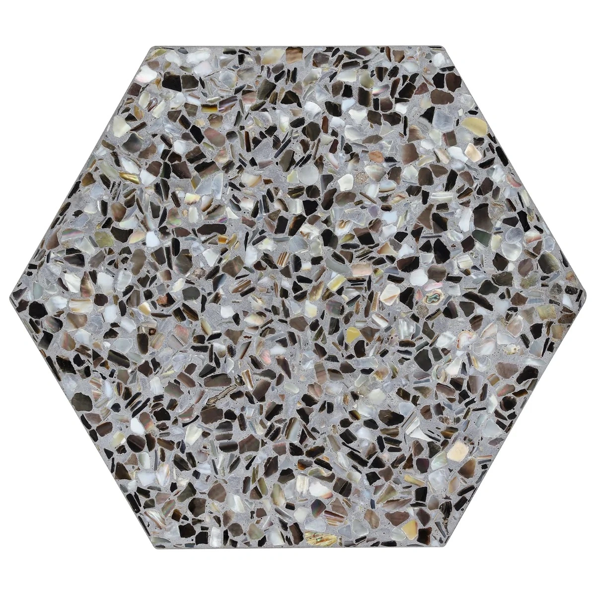 Pearl Terrazzo Polished Black 8" Hex Polished Terrazzo