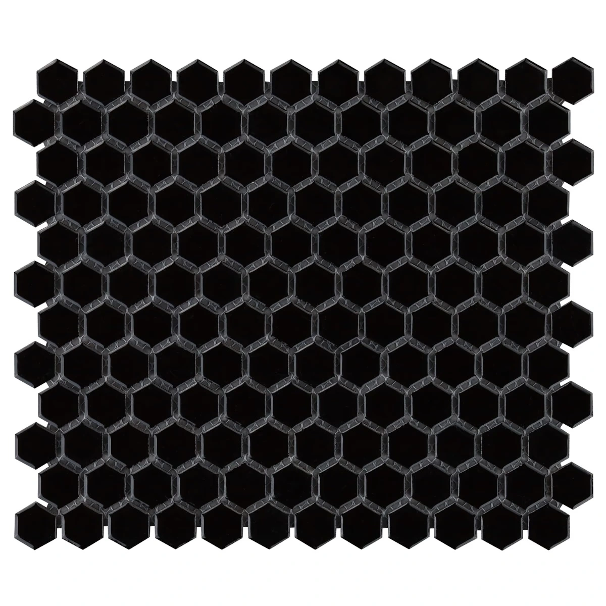 Simple 2.0 Solid Black 1" Hexagon Polished Porcelain Mosaic