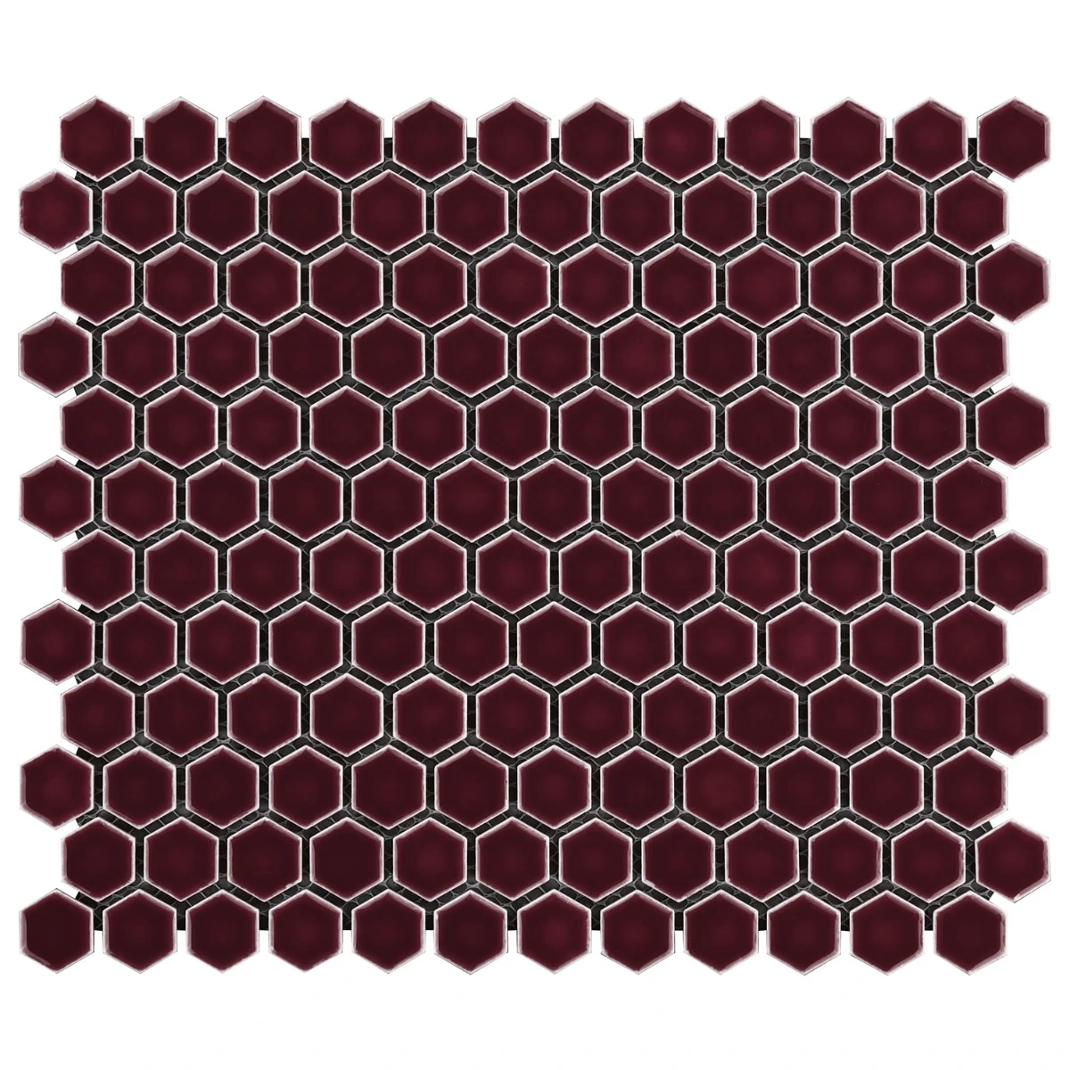 Simple 2.0 Rimmed Plum 1" Hexagon Polished Porcelain Mosaic