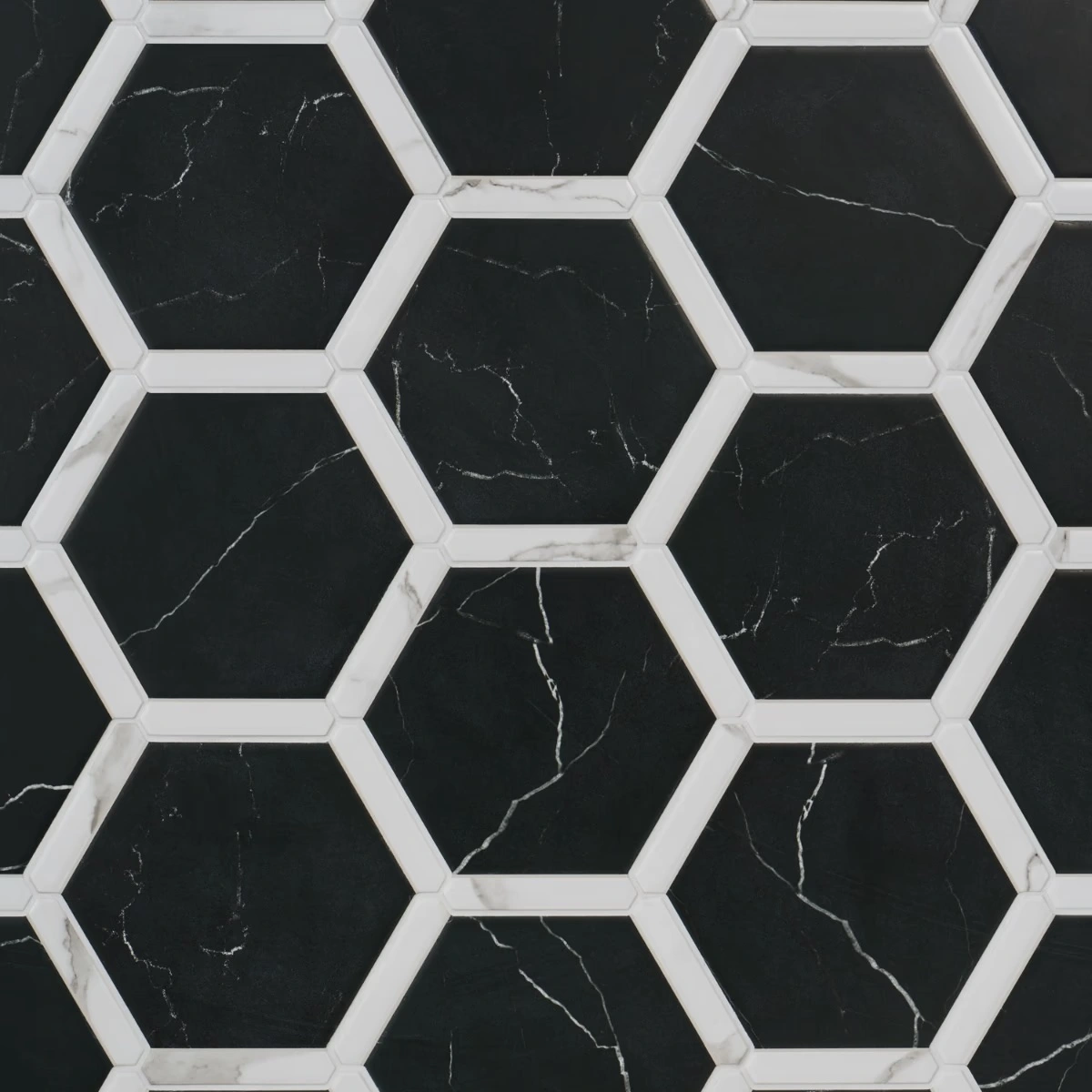 Zemira Nero Black 9" Hexagon Matte Porcelain