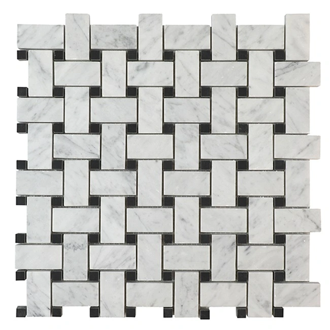 Bianco Carrara Basketweave w/Black Mosaic