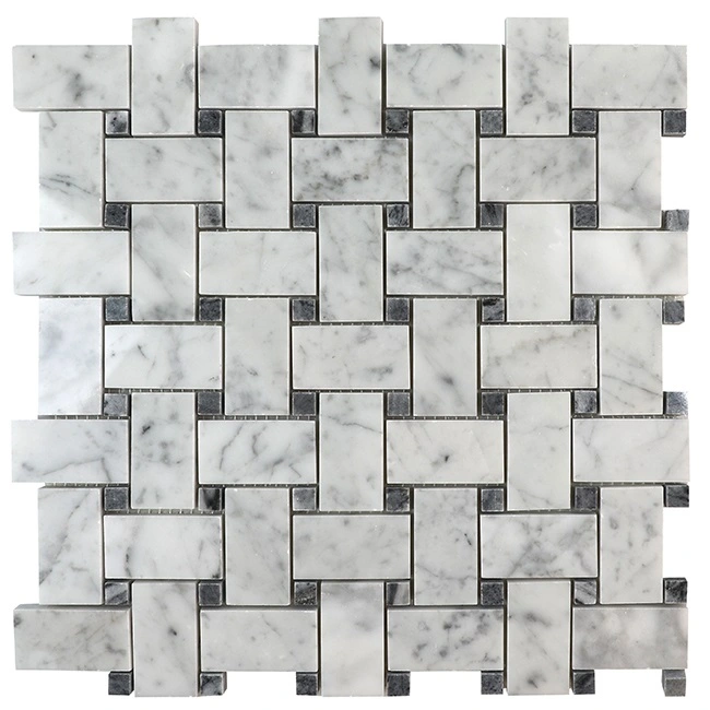 Bianco Carrara Basketweave w/Grey Mosaic