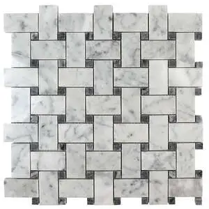 Bianco Carrara Basketweave w/Grey Mosaic