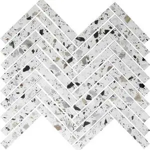 Melange White 5/8"x4" Herringbone Mosaic