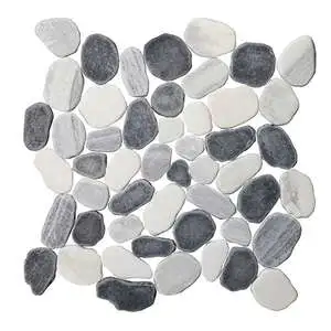 Natural Stone Pebbles Sliced Black White Mix