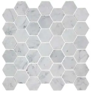 Tumbled Natural Stone Bianco Carrara 2" Hexagon