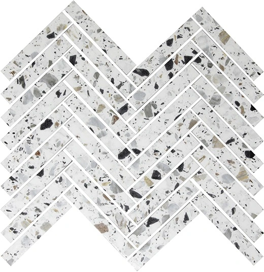 Melange White 5/8"x4" Herringbone Mosaic