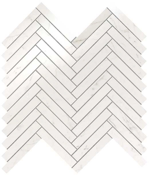 Resplendent Carrara Pure Herringbone Mosaic