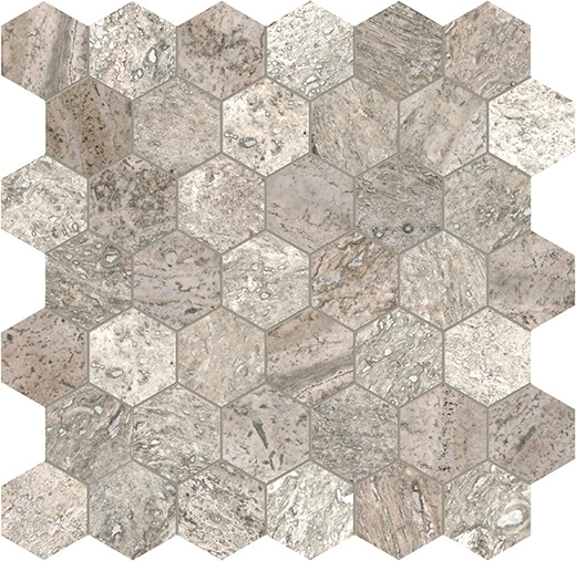 Silver Ash (Travertine) 2" Hexagon