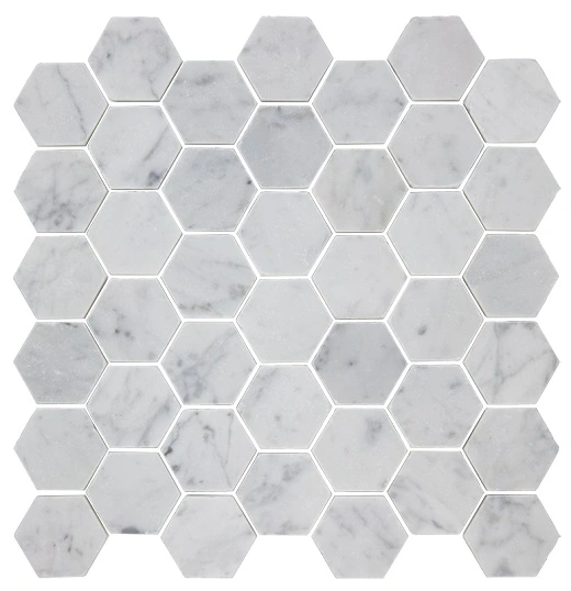 Tumbled Natural Stone Bianco Carrara 2" Hexagon