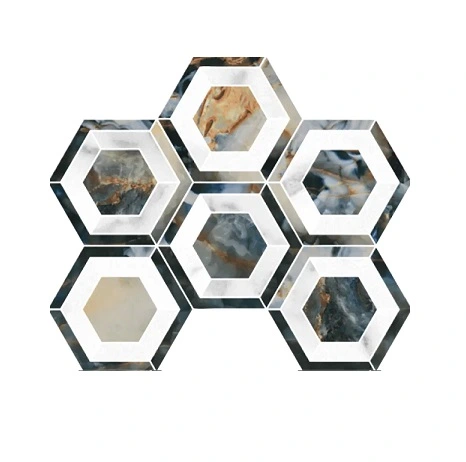 Midnight Blue Mosaico Esagono Intarsio