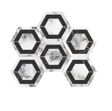 New Arabescato Mosaico Esagono Intarsio