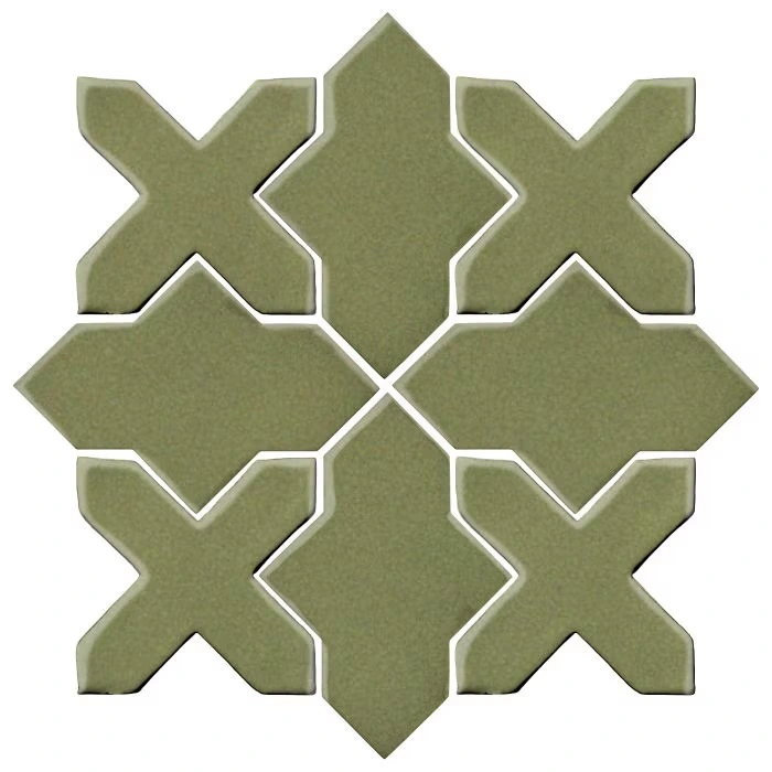 Studio Field Arabesque Pattern 2B High Fire Ceramic Tile Kelp