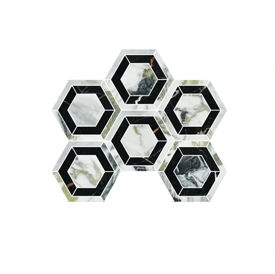 White Beauty Mosaico Esagono Intarsio su rete