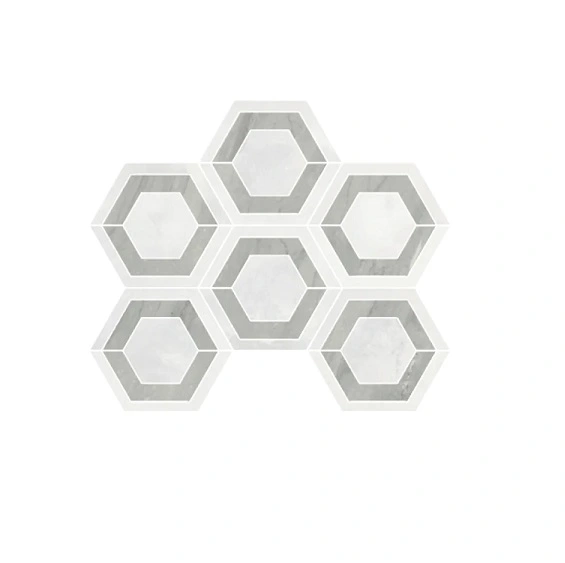 White Onyx Mosaico Esagono Intarsio su rete