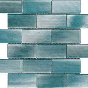 2″X4″ Linear Aqua Glass Brick Pattern Mosaic