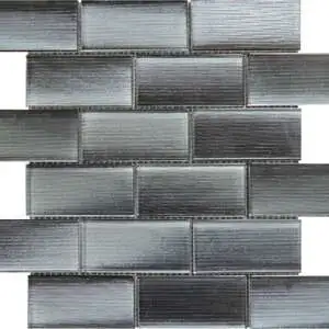 2″X4″ Linear Dark Grey Glass Brick Pattern Mosaic