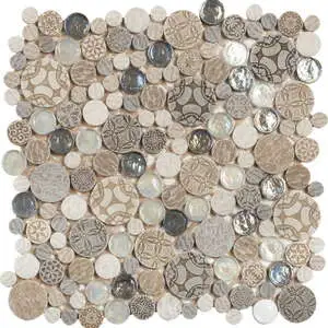 Beige Penny Round Décor/Glass Stone Interrlocking Mosaic