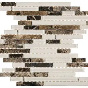 Brown Marble Beige Glass Baguette Interlocking Mosaic