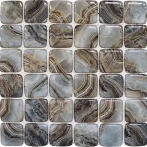 Glass Square Grey Beige Mix Marble Pattern Mix Mosaic