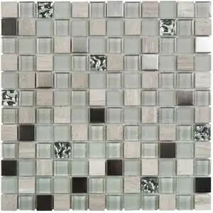 Grey Mix Marble Glass Metal 7/8″X7/8″ Mosaic