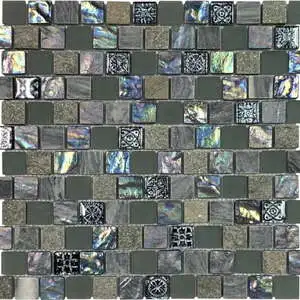 Grey/Green/Beige Mix Stone Glass 1″X1″ Mosaic